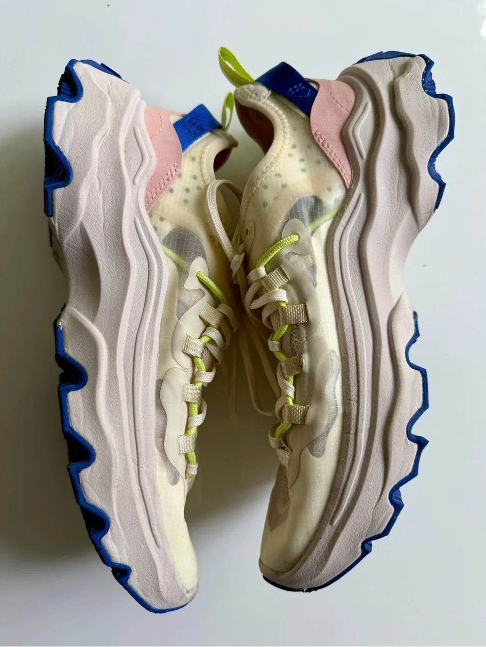 Sorel Cream and Pink Athletic Sneakers with Neon Yellow Accents - Picture 5 of 6